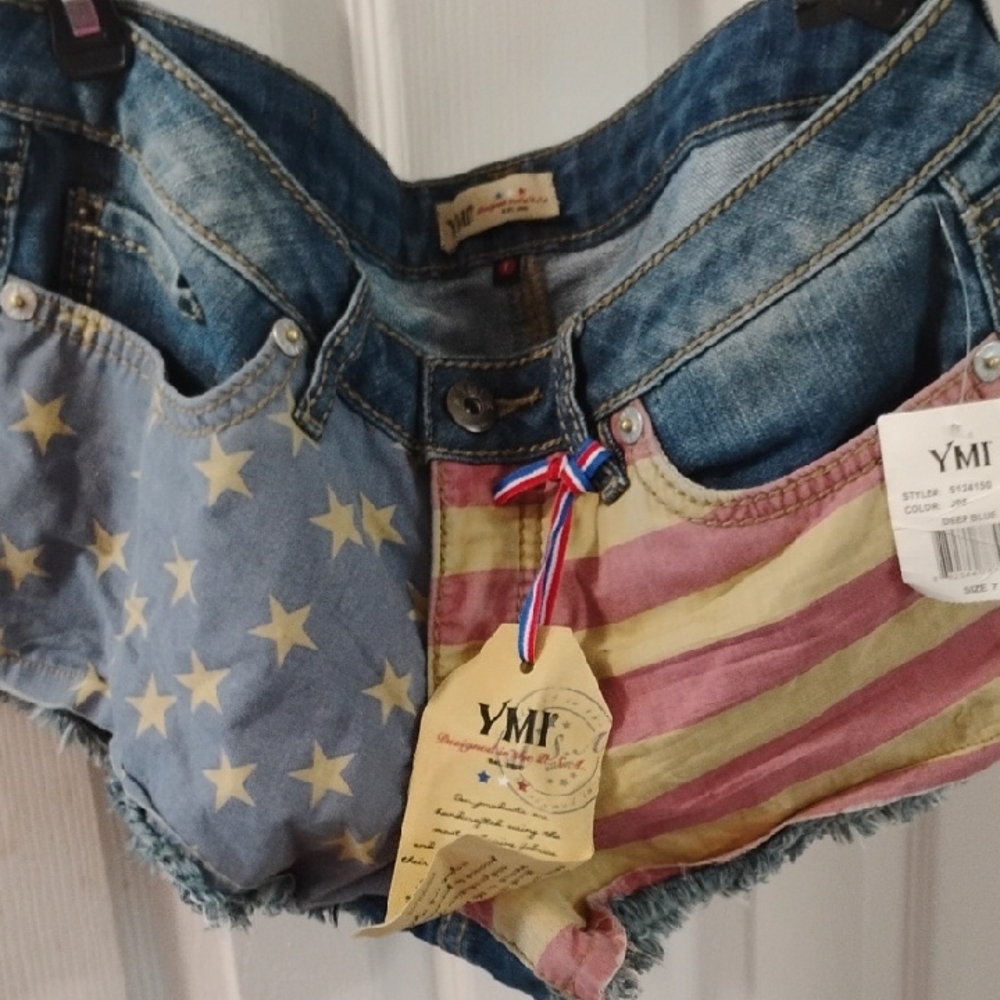 YMI Patriotic Denim Shorts with Stars and Stripes